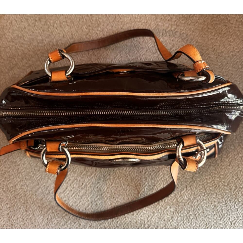 Patent Leather Coach Peyton Signature Embossed Satchel Brown/Tan F20065 - Picture 5 of 13